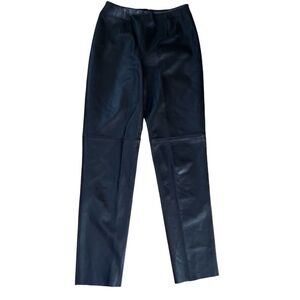 PleinAir Slim Straight Flat Front Genuine Leather Pants in Espresso Brown 0